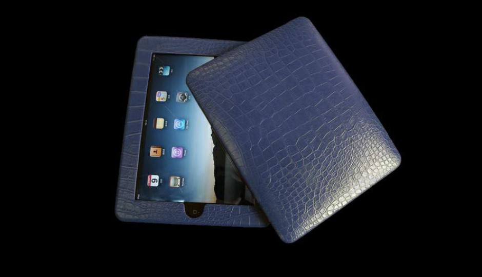 Exotic Leather Apple iPad Limited Edition Case Cover - Crocodile Grey Blue with Diamond Apple